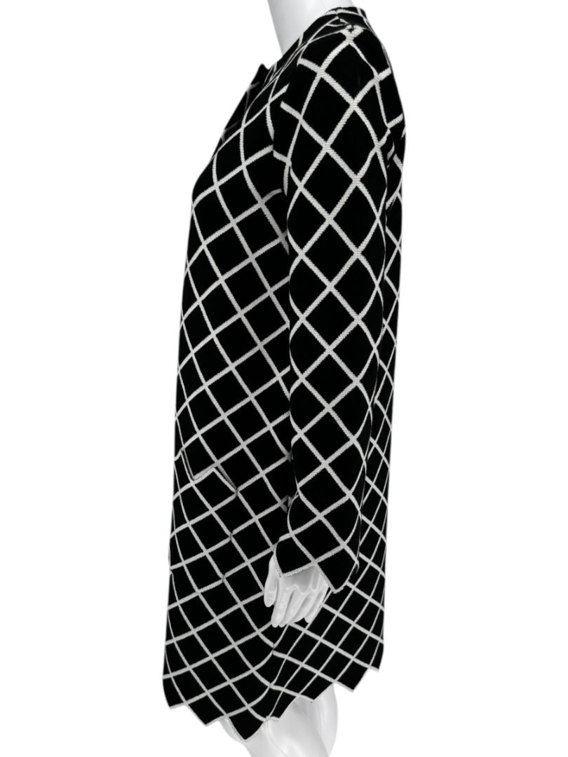 Oscar de la Renta Black & White Diamond-Pattern Knit Coat - Size M