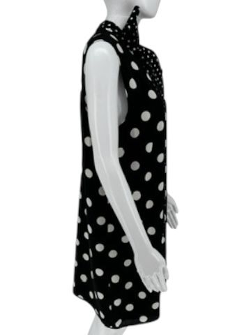 Andrew Gn Black & White Polka Dot Sleeveless Silk Shift Dress - Size 46