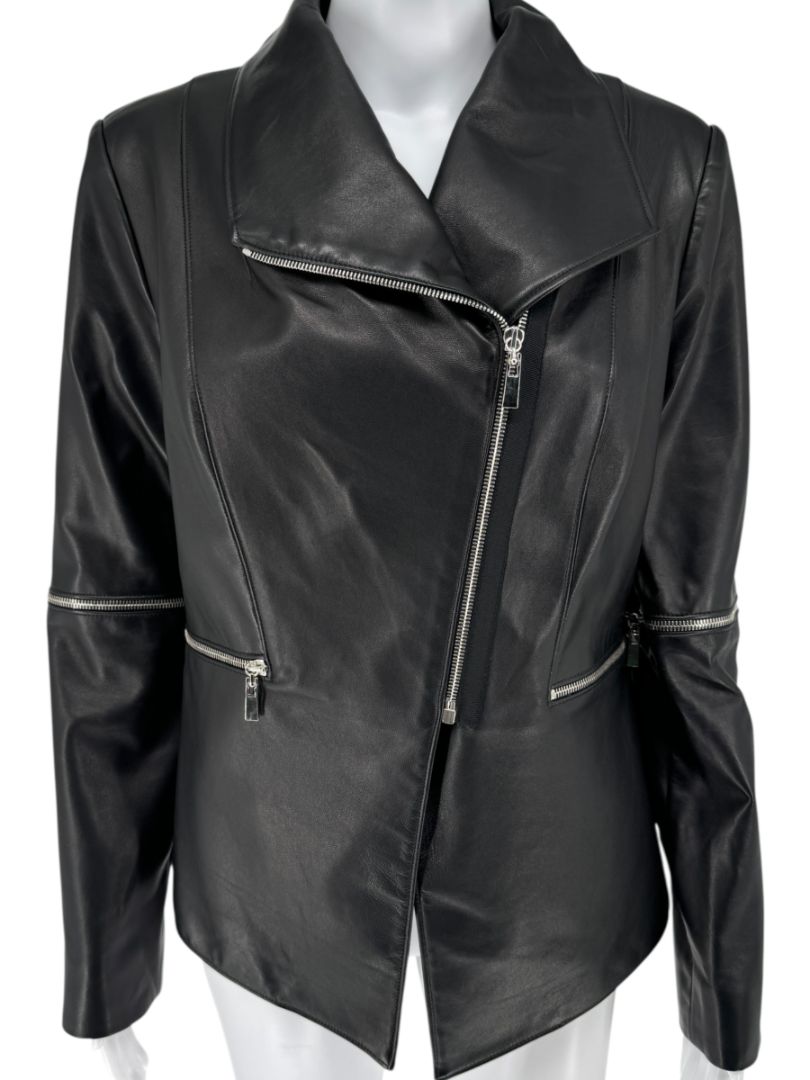 Pamella Roland Black Leather Moto Jacket - Large