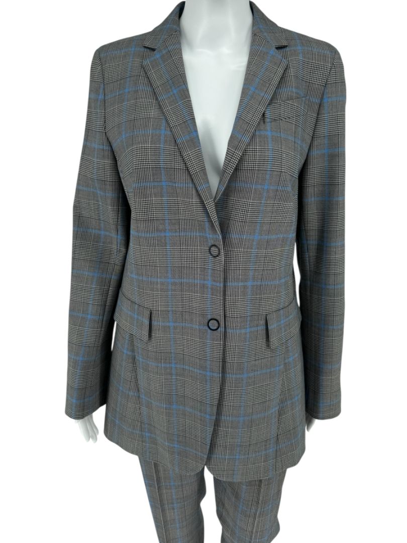 Akris Punto Grey & Blue Glen Plaid Wool Pantsuit – Size 10–12