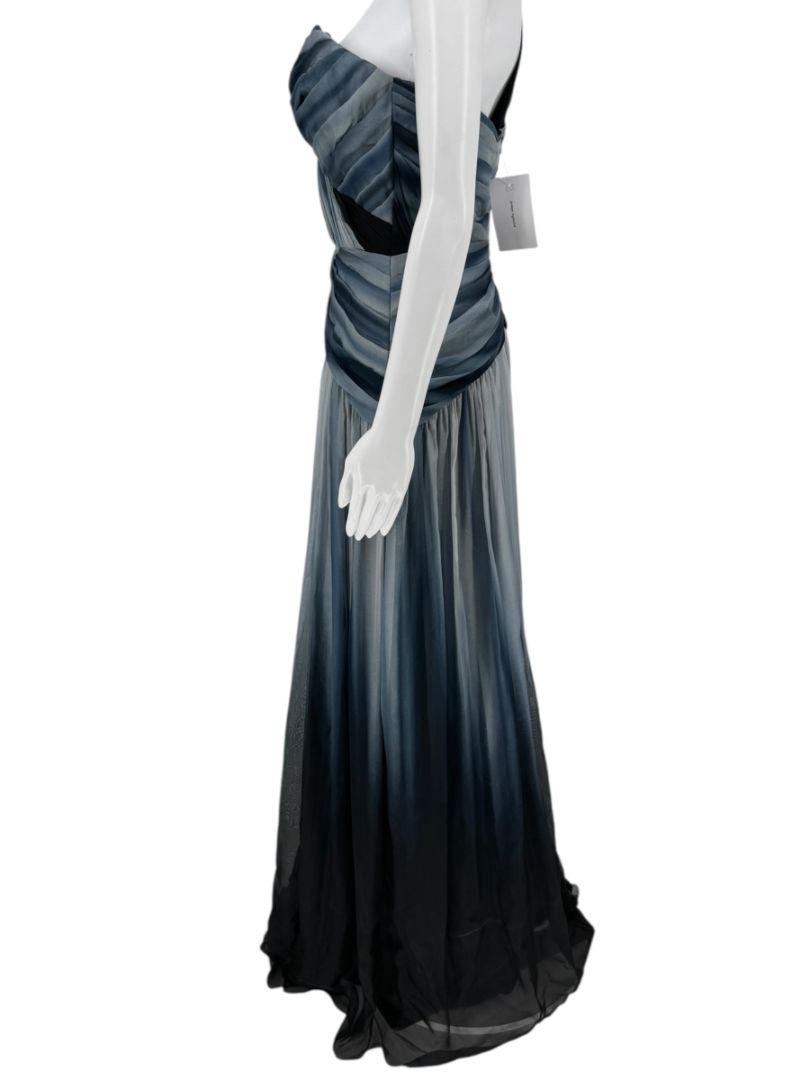 Pamella Roland Sapphire Multi Silk Draped One-Shoulder Gown – Size 6