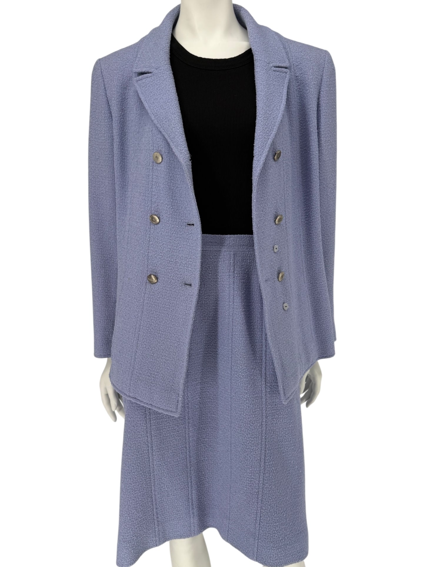 Fall 1998 Chanel Boutique Periwinkle Tweed Skirt Suit – Size FR 46
