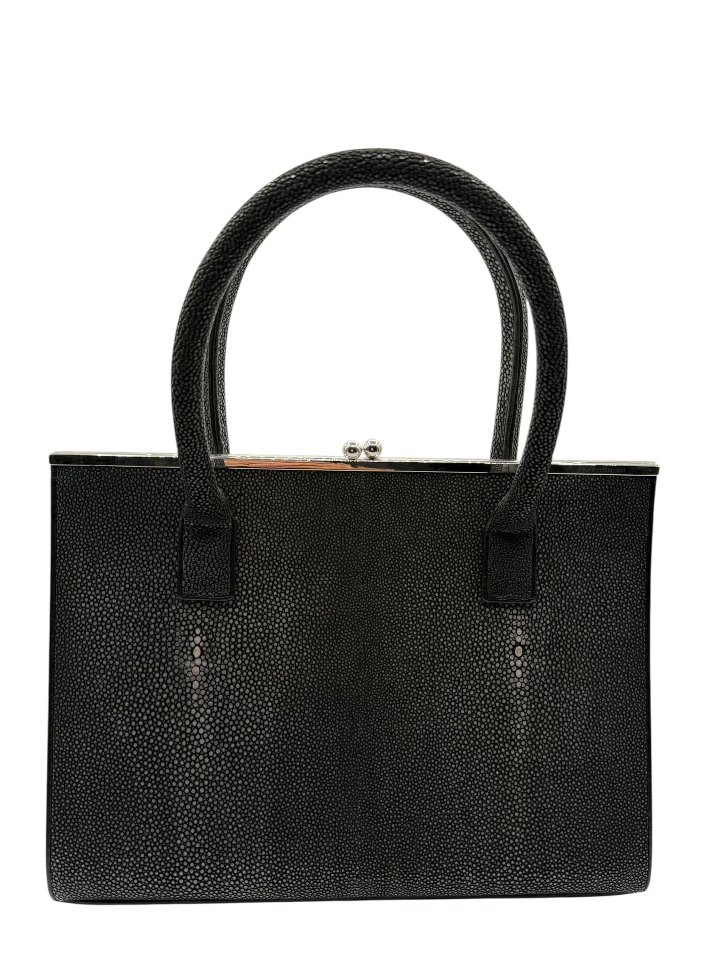 Crawford Black Shagreen/Stingray Top Handle Bag w/ 925 Silver Hardware