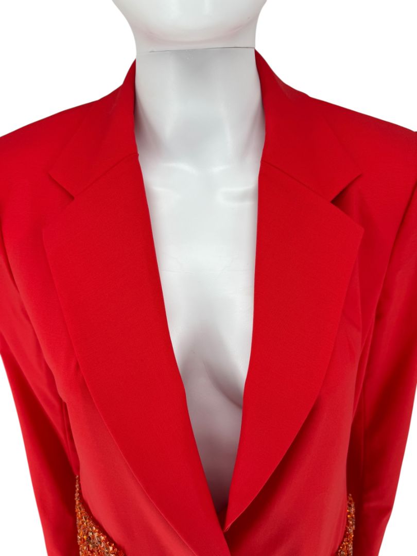 Pamella Roland Red Crystal Embellished Pocket Pant Suit – Large