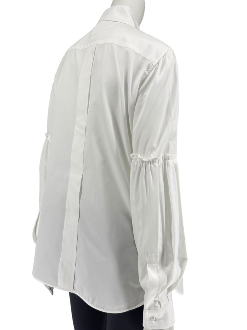 MaxMara White Cotton Blouse with Ruched Sleeves – Size US 12