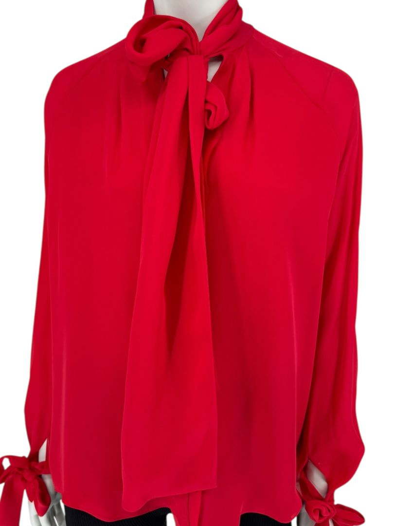 J.C. Obando Red Silk Tie Cuff Blouse – Size 8