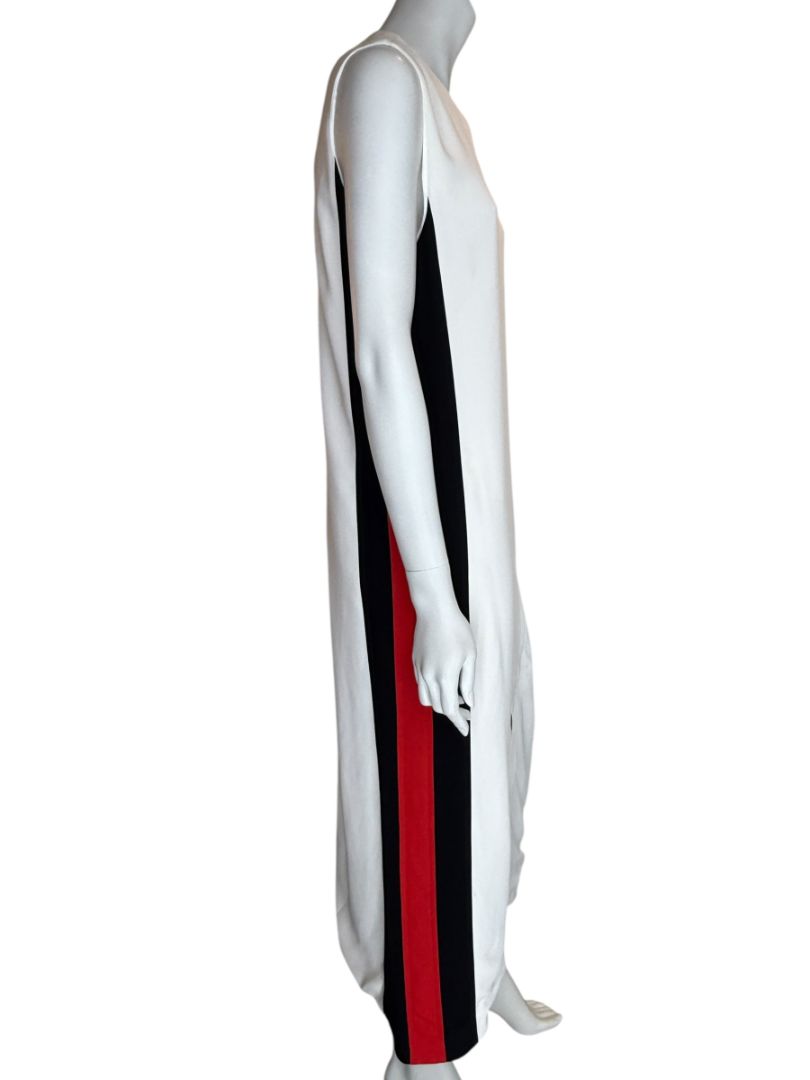 Burberry White Sleeveless Midi Dress with Side Stripes – Size US 10