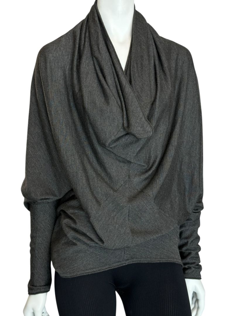 Donna Karan Charcoal Gray Cashmere Wool Silk Draped Cowl Sweater - Size M