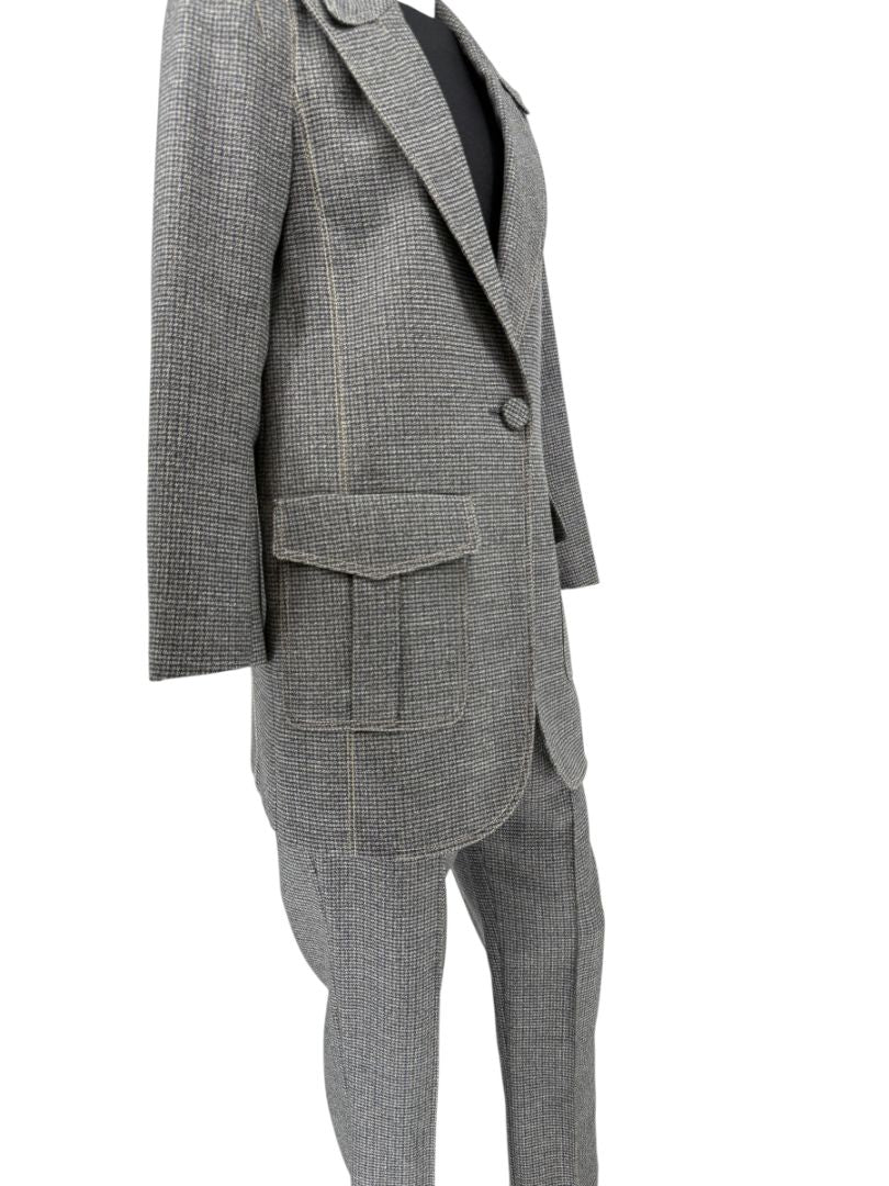 Fendi Roma Grey Wool-Blend Checked Pantsuit – Size IT 42 (Jacket) / IT 40 (Pants)