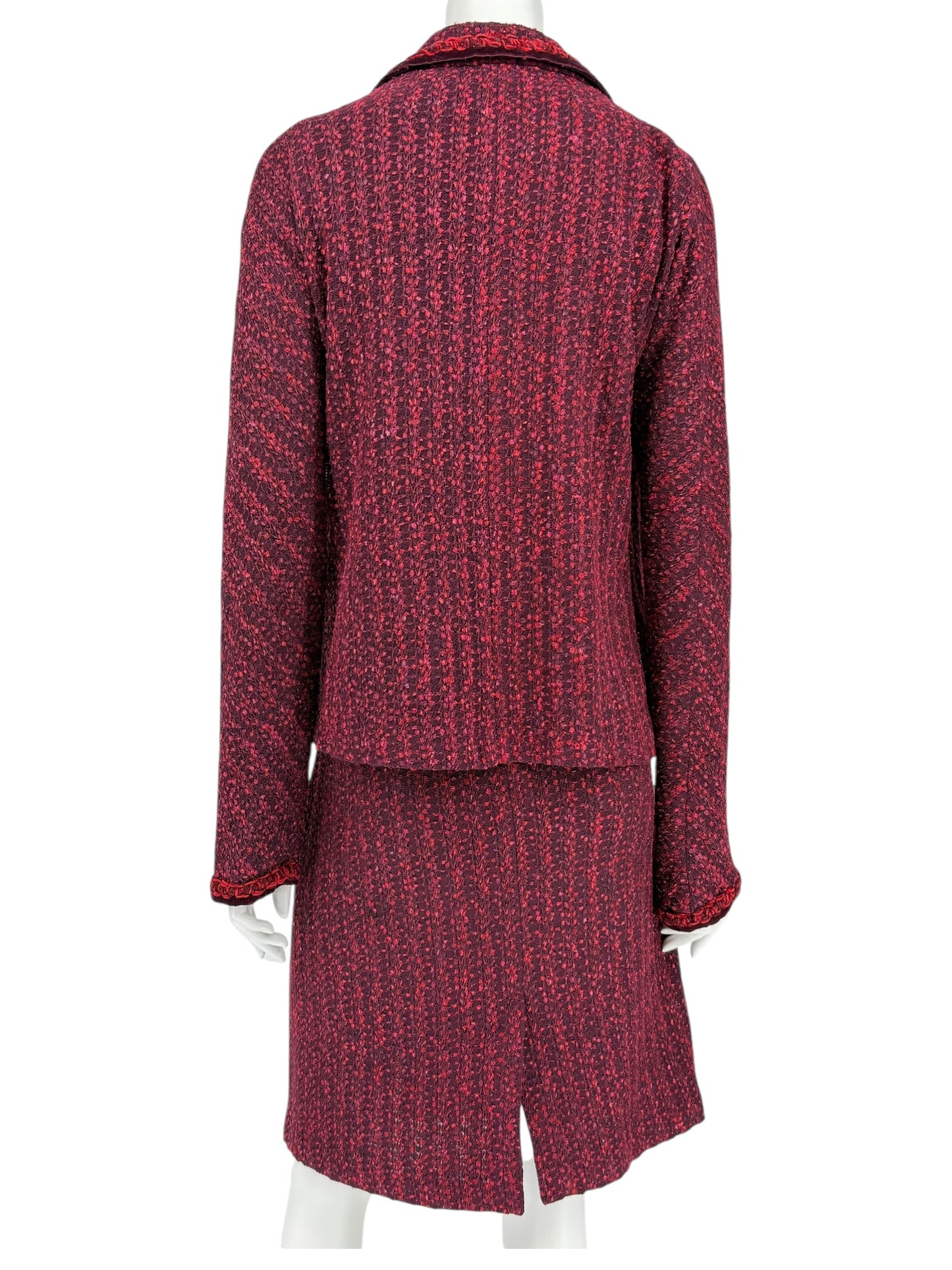 St. John Collection Red & Burgundy Knit Skirt Suit - Size 6
