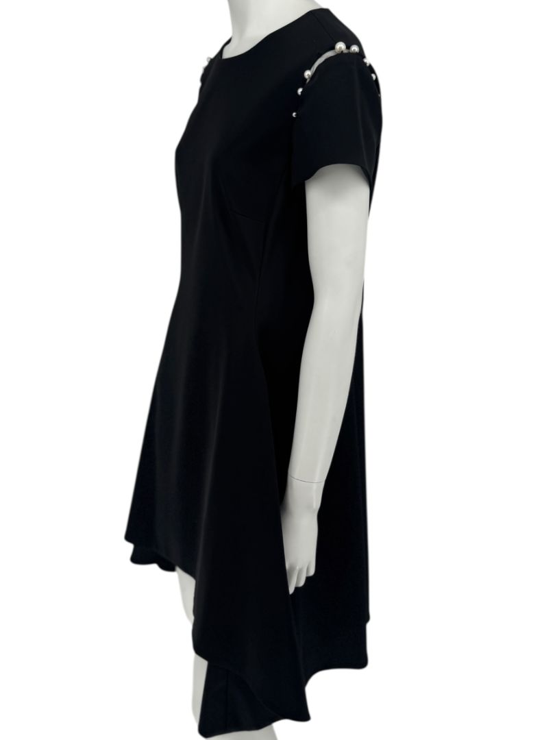 Pamella Roland Black Pearl-Trim Sleeve Handkerchief Hem Dress – Large