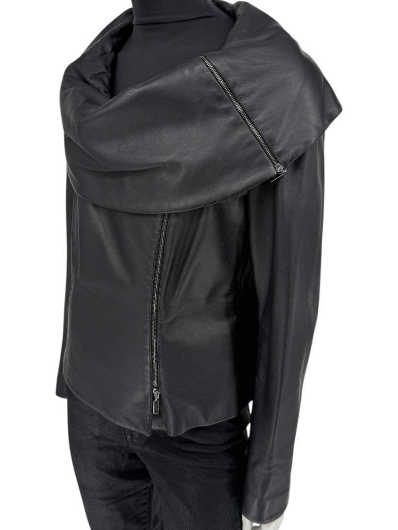 Armani Collezioni Black Leather Sculpted Jacket – Size 12