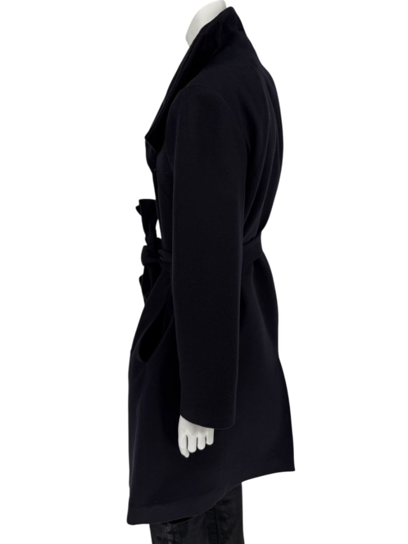 Pamella Roland Wide Shawl Collar Black Wool Belted Coat - Large