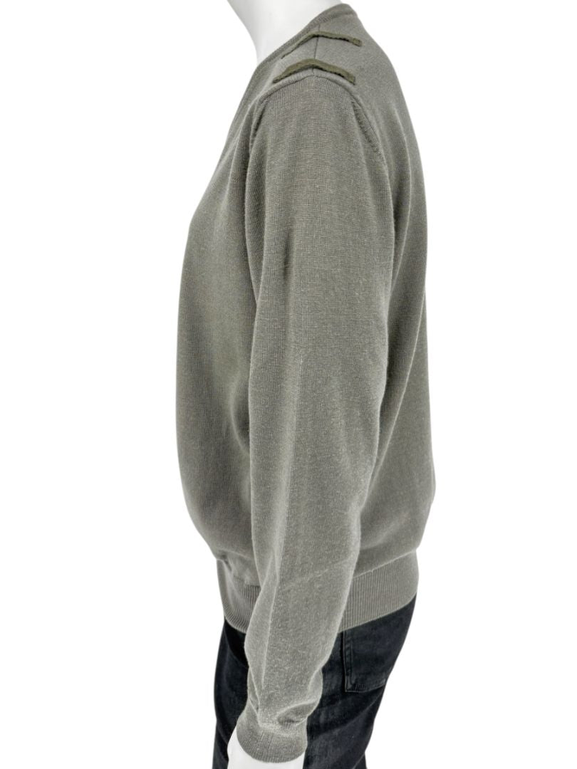 Burberry London Sage Green Merino Wool Military Sweater – Mens Size S