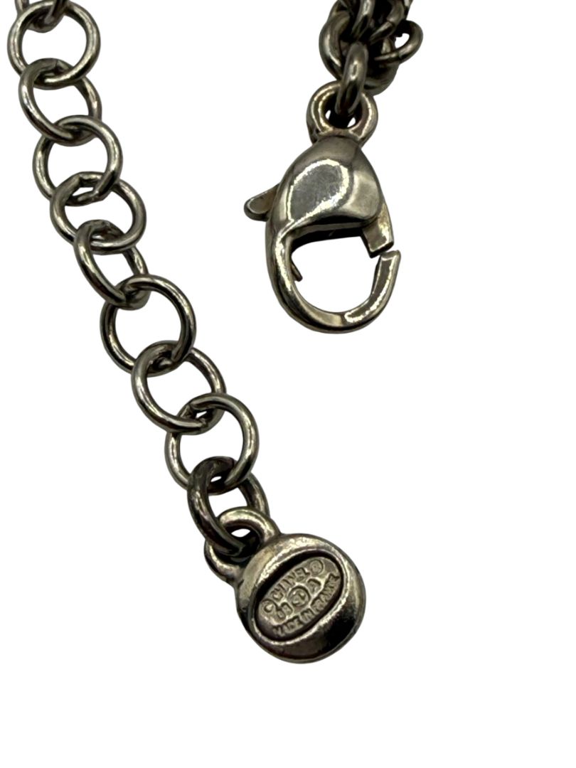 Chanel Silver Multi-Strand “Paris London” Crystal Chain Necklace