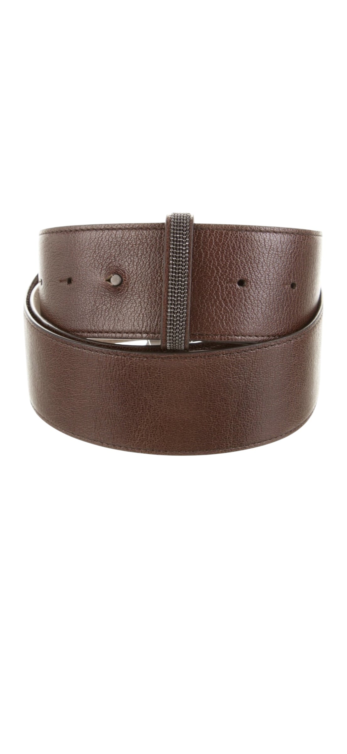 Brunello Cucinelli Brown Leather Wide Waist Belt L – Monili Bead Detail Made in Italy