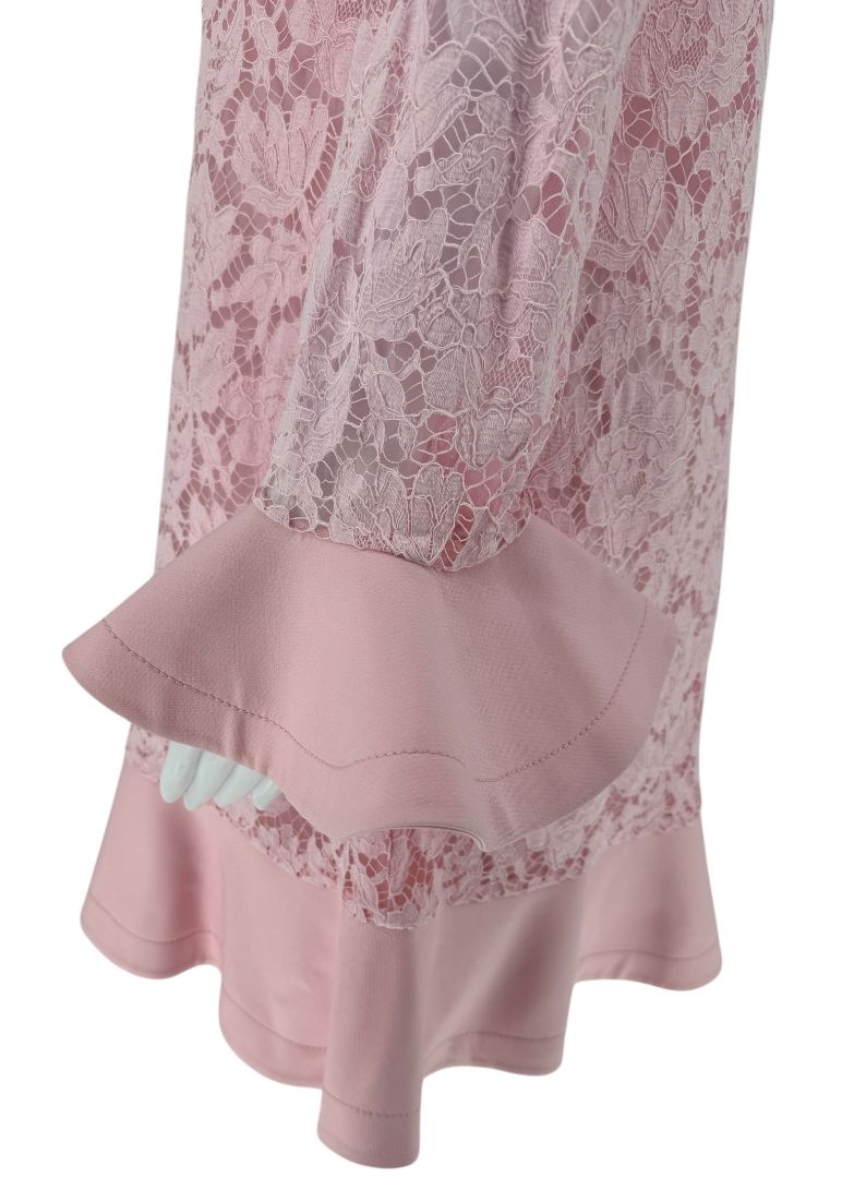 Pink Lace Overlay Ruffle Sleeve/Trim Longsleeve Dress