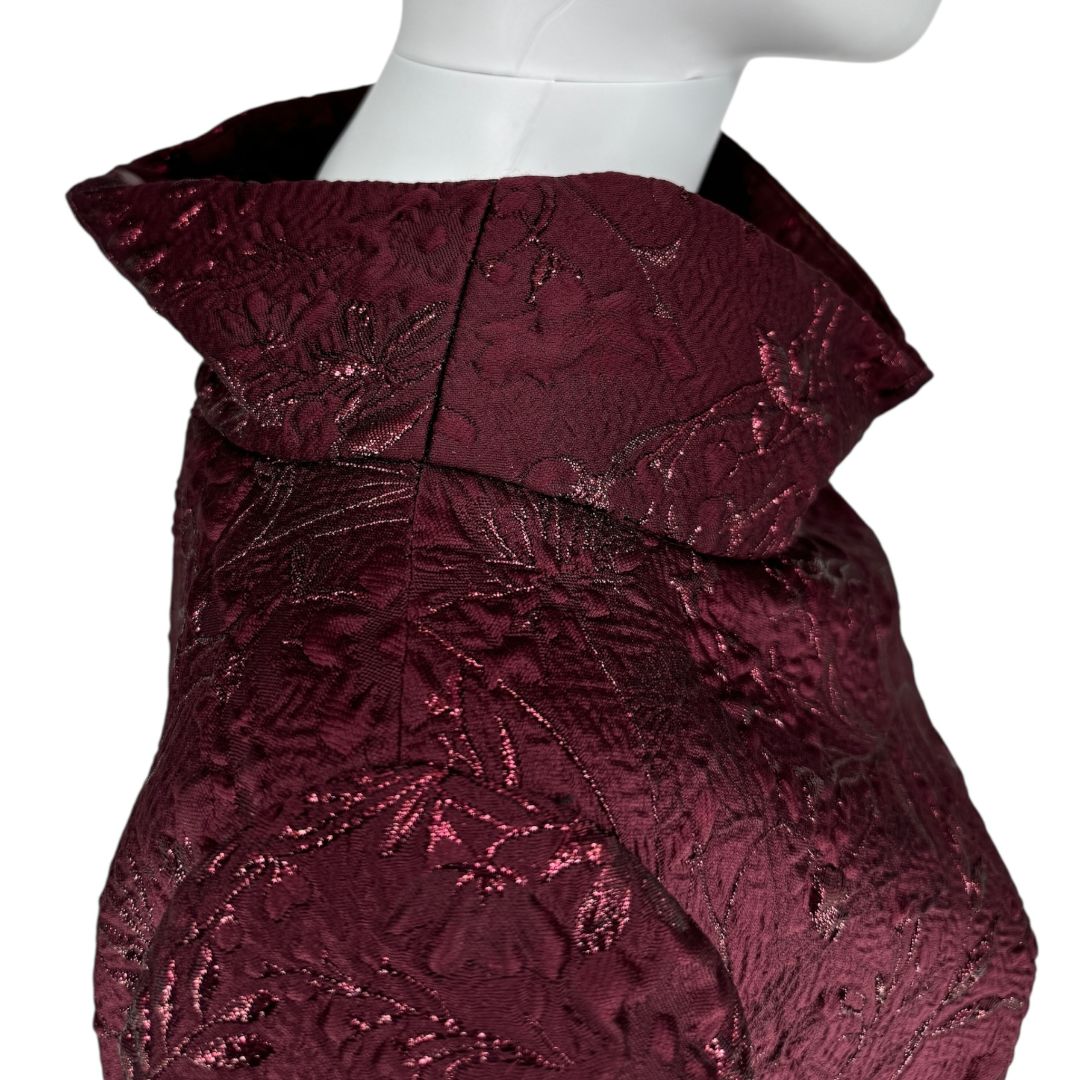 Pamella Roland -Wine Brocade Metallic Floral Dress & Coat Set - Size 8/10