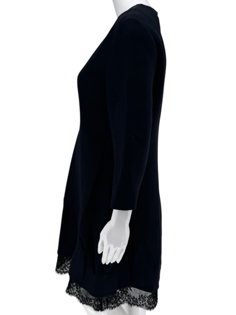 Christian Dior Navy Wool-Silk Dress with Lace Hem - Size 12