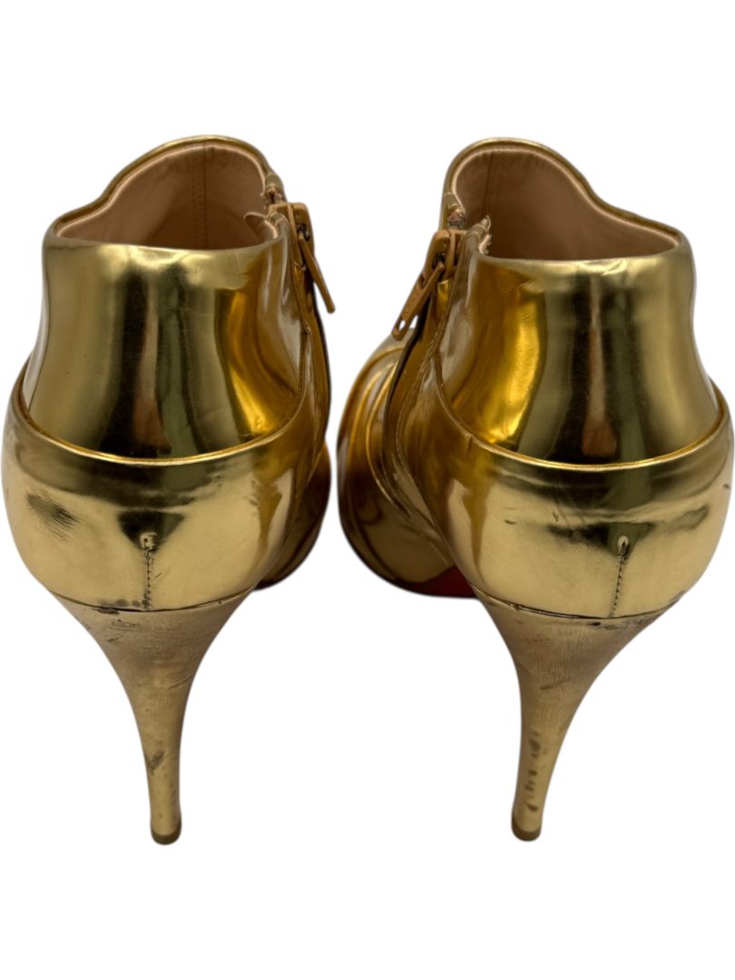 Christian Louboutin Gold Patent Leather Robot 120 Ankle Boots Size 39