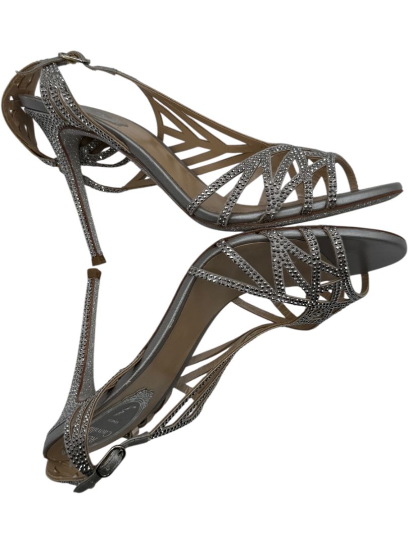 René Caovilla Silver Crystal-Embellished Sandals – Size 39
