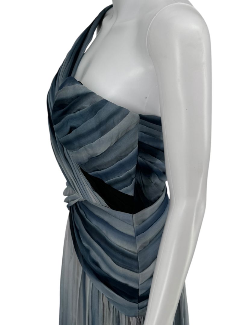 Pamella Roland Sapphire Multi Silk Draped One-Shoulder Gown – Size 6