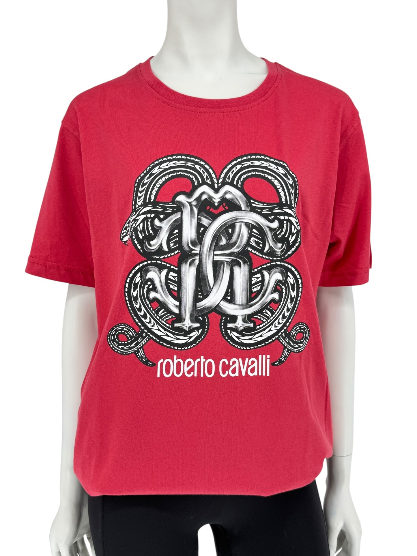 Roberto Cavalli Red Graphic Snake Logo T-Shirt – Size XXL