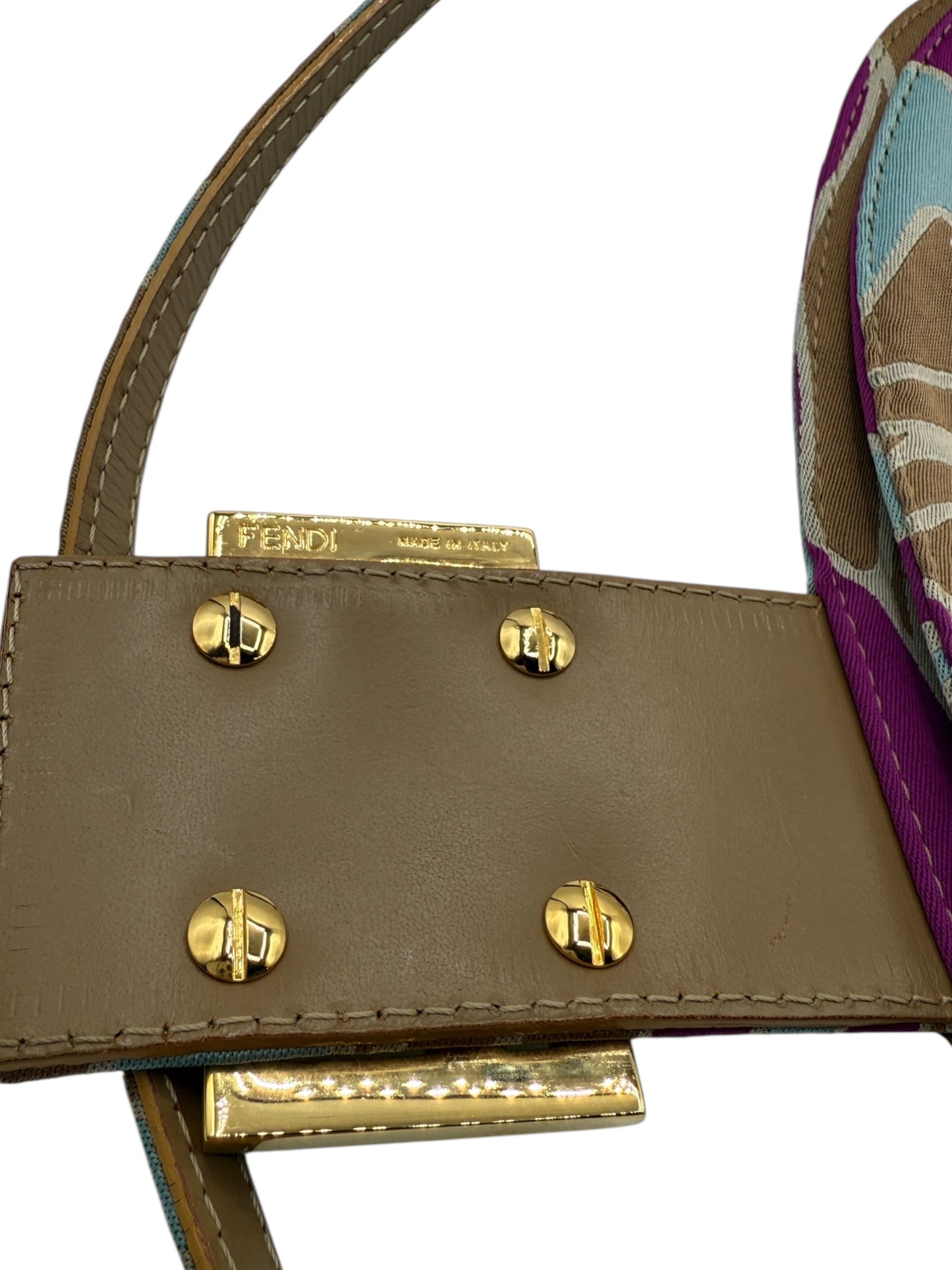 Fendi 2001 Multicolor Satin Psychedelic Print Baguette "Momma" Shoulder Bag