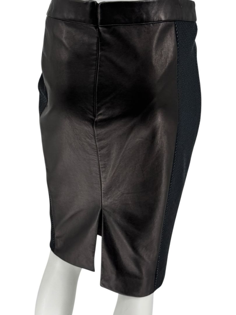 Pamella Roland Black Leather & Textured Knit Pencil Skirt – Large