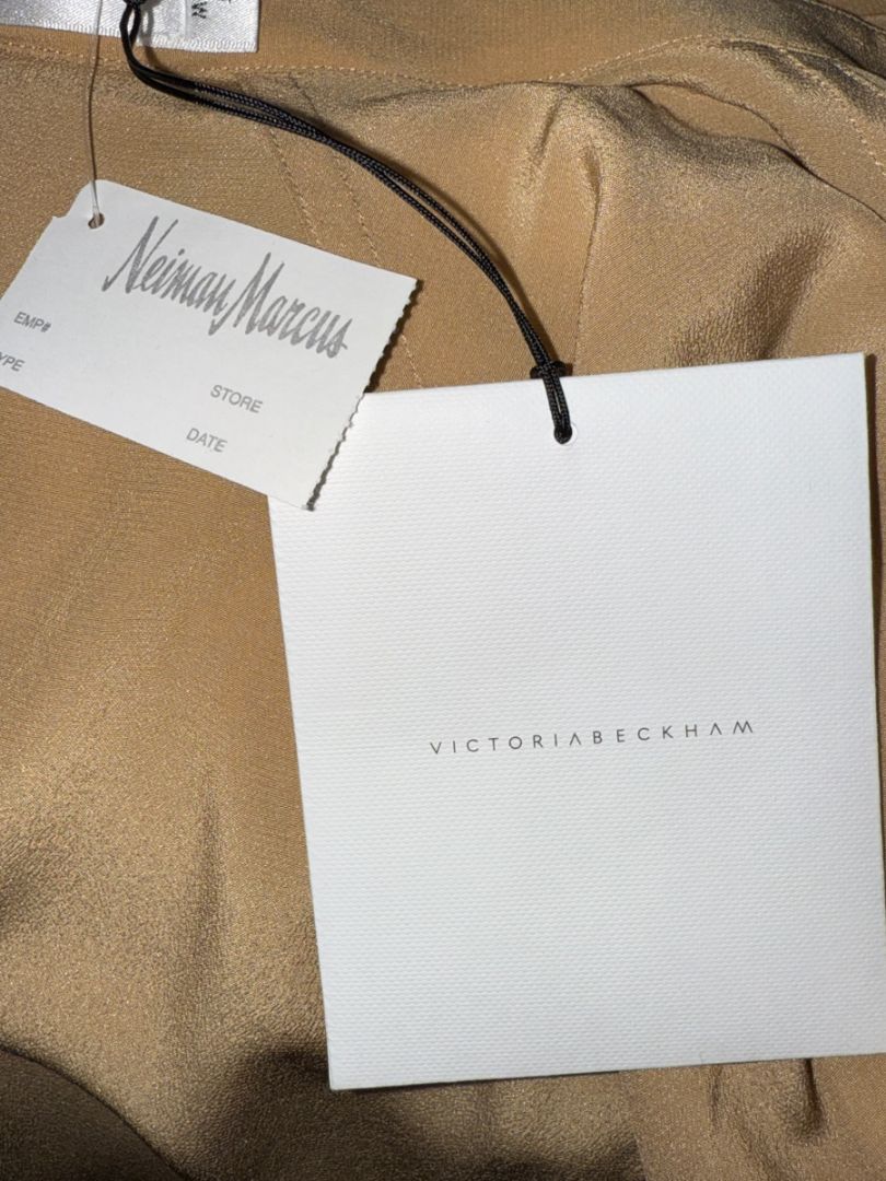 NWT Victoria Beckham Camel Silk Tie-Neck Blouse – Size US 6