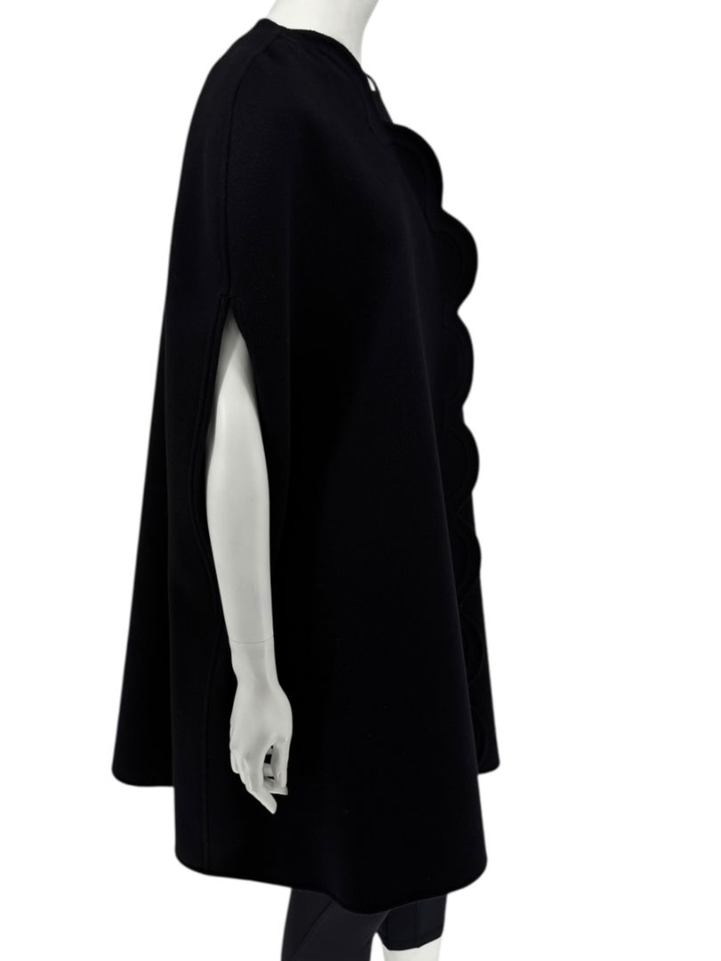 Valentino Black Wool/Cashmere Cape with Scalloped Edge – Size 10