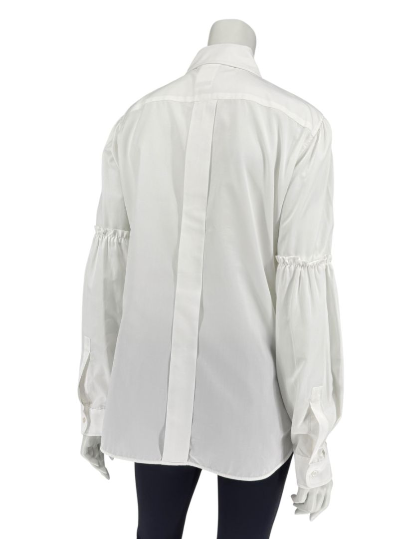 MaxMara White Cotton Blouse with Ruched Sleeves – Size US 12