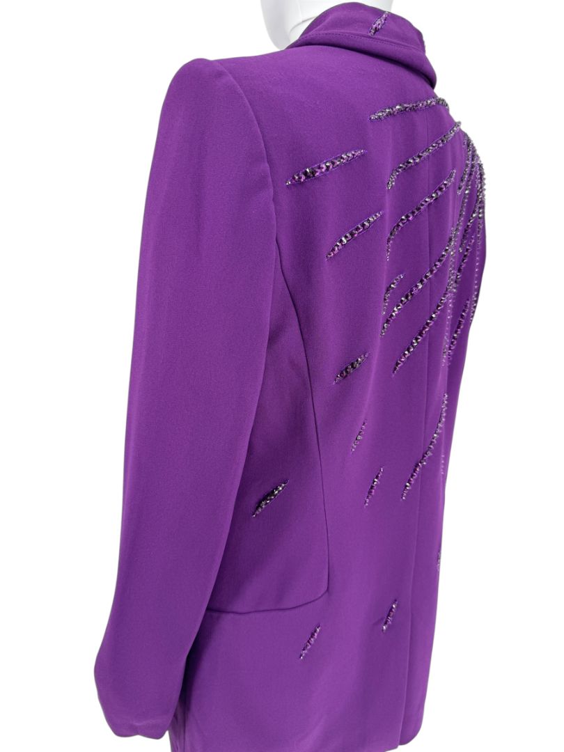Pamella Roland Purple Crystal-Embellished Three-Piece Pant Suit – Large