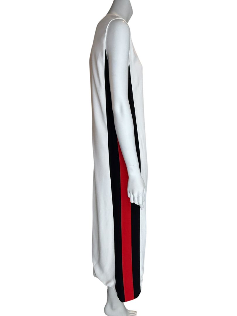 Burberry White Sleeveless Midi Dress with Side Stripes – Size US 10