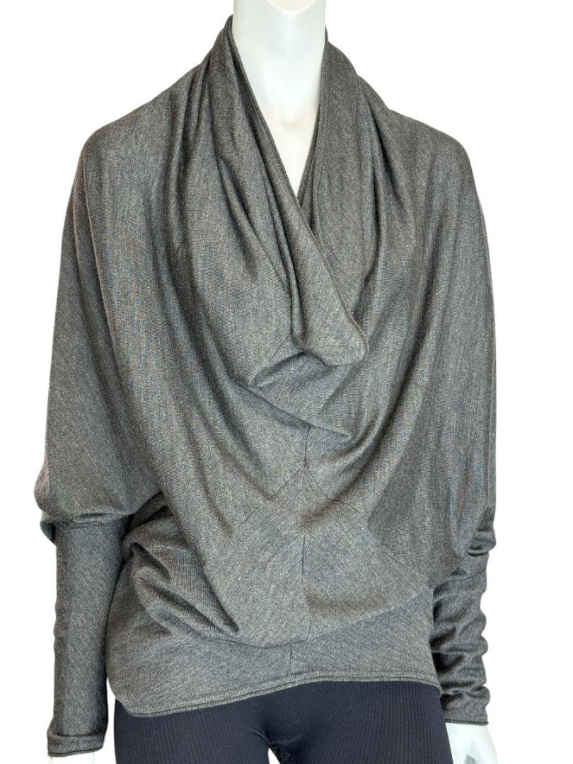 Donna Karan Charcoal Gray Cashmere Wool Silk Draped Cowl Sweater - Size M