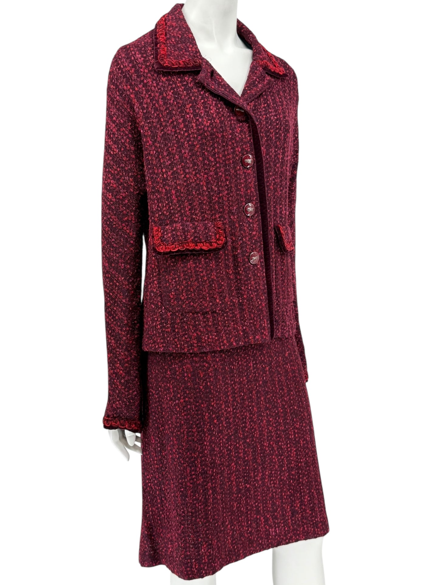 St. John Collection Red & Burgundy Knit Skirt Suit - Size 6