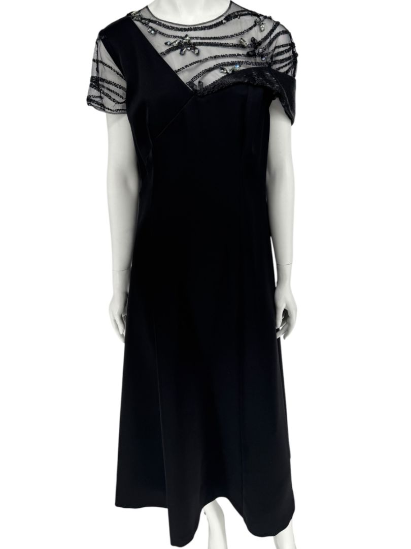 Pamella Roland Black Beaded Illusion Gown – See Measurements – Large
