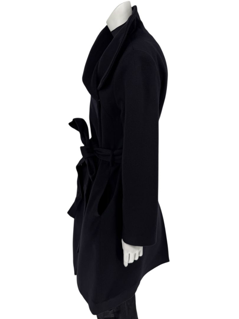 Pamella Roland Wide Shawl Collar Black Wool Belted Coat - Large