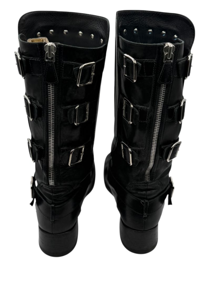 Chanel Black Leather Moto Boots with Silver Armor Plate – Size 40.5