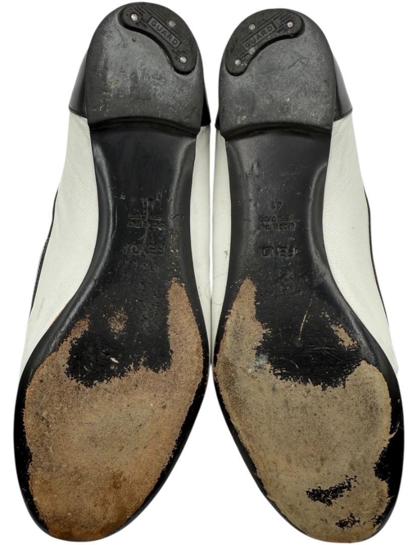 Fendi Black & White Leather Mary Jane Ballet Flats – Size 41