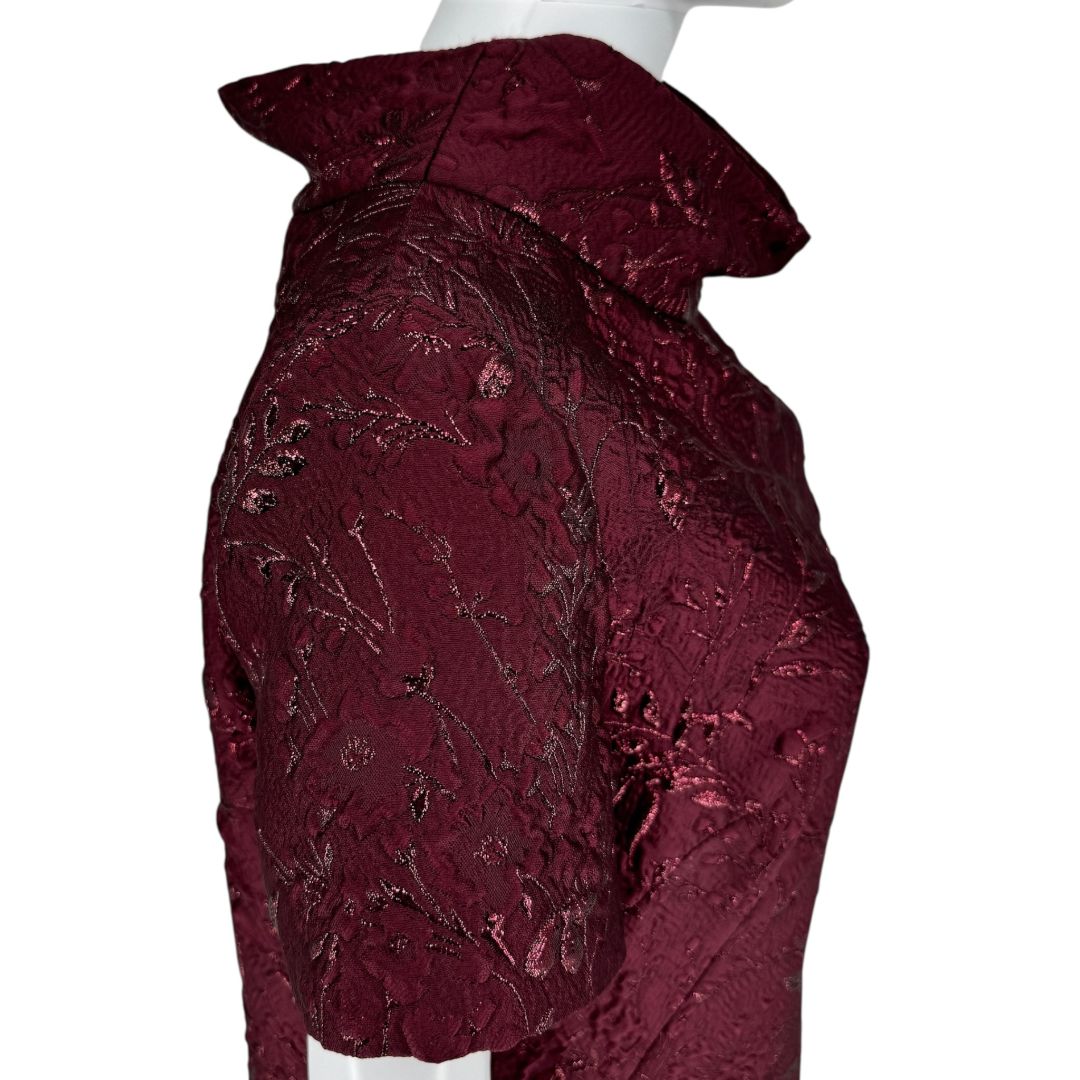 Pamella Roland -Wine Brocade Metallic Floral Dress & Coat Set - Size 8/10