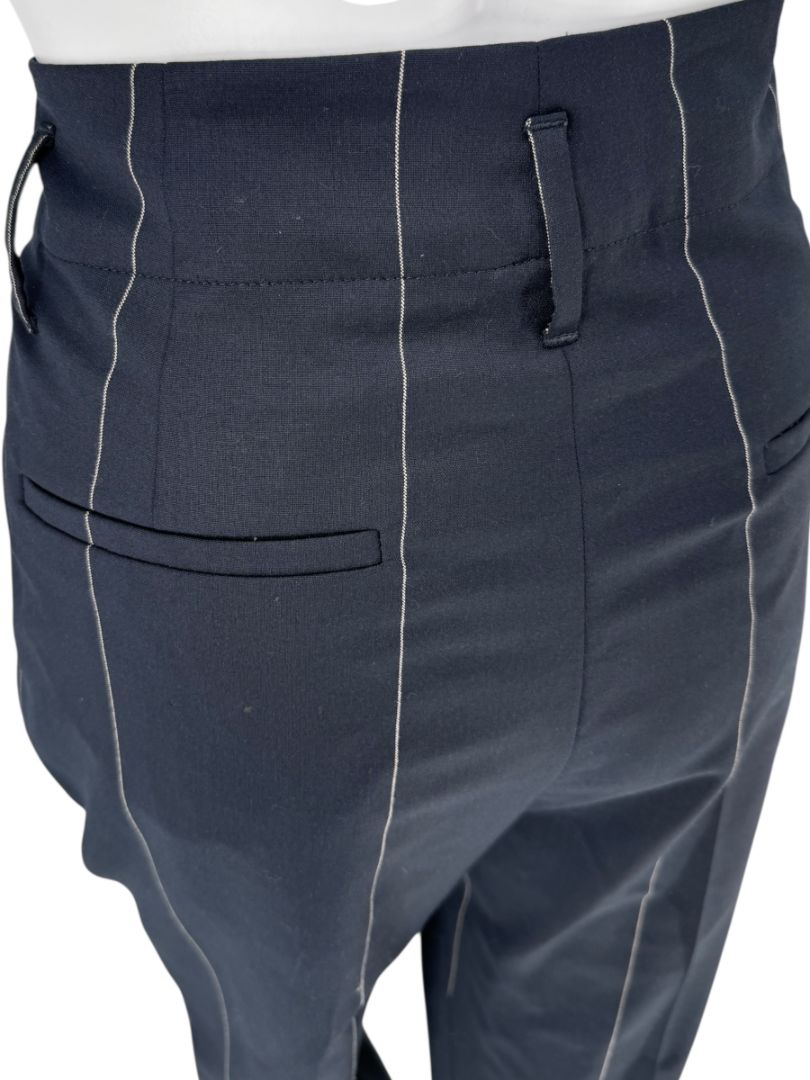 Brunello Cucinelli Navy Pinstripe Wool Pants with Belt - Size 8