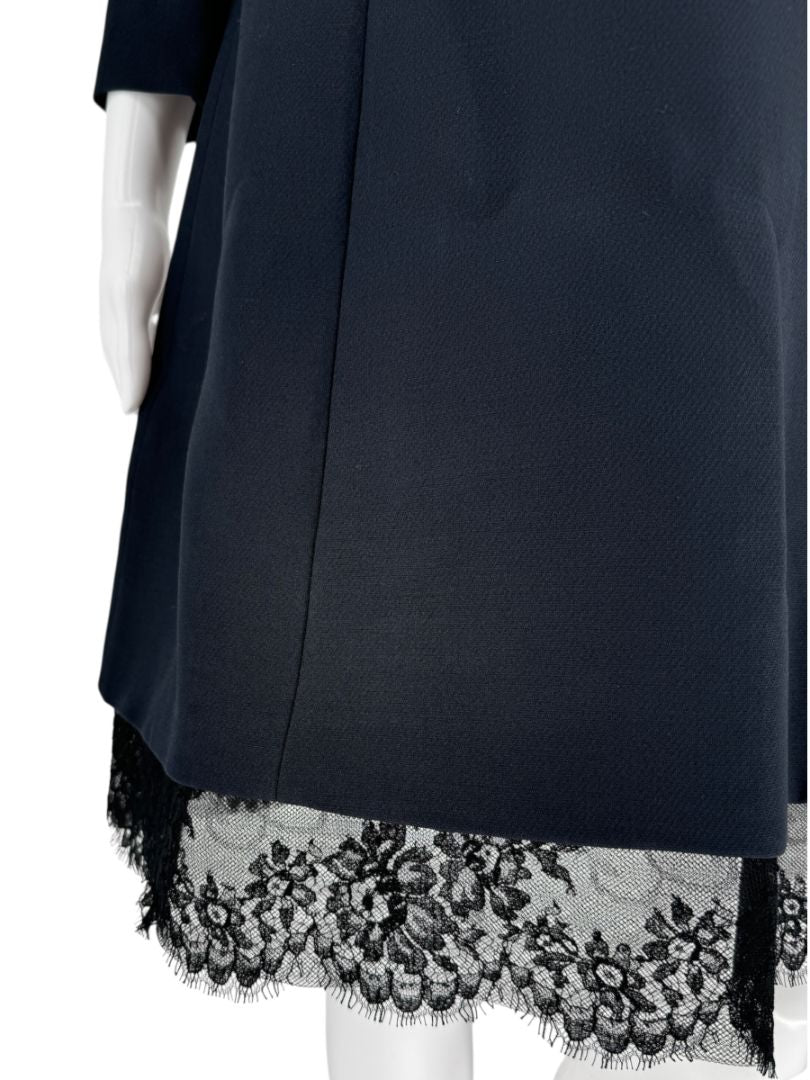 Christian Dior Navy Wool-Silk Dress with Lace Hem - Size 12