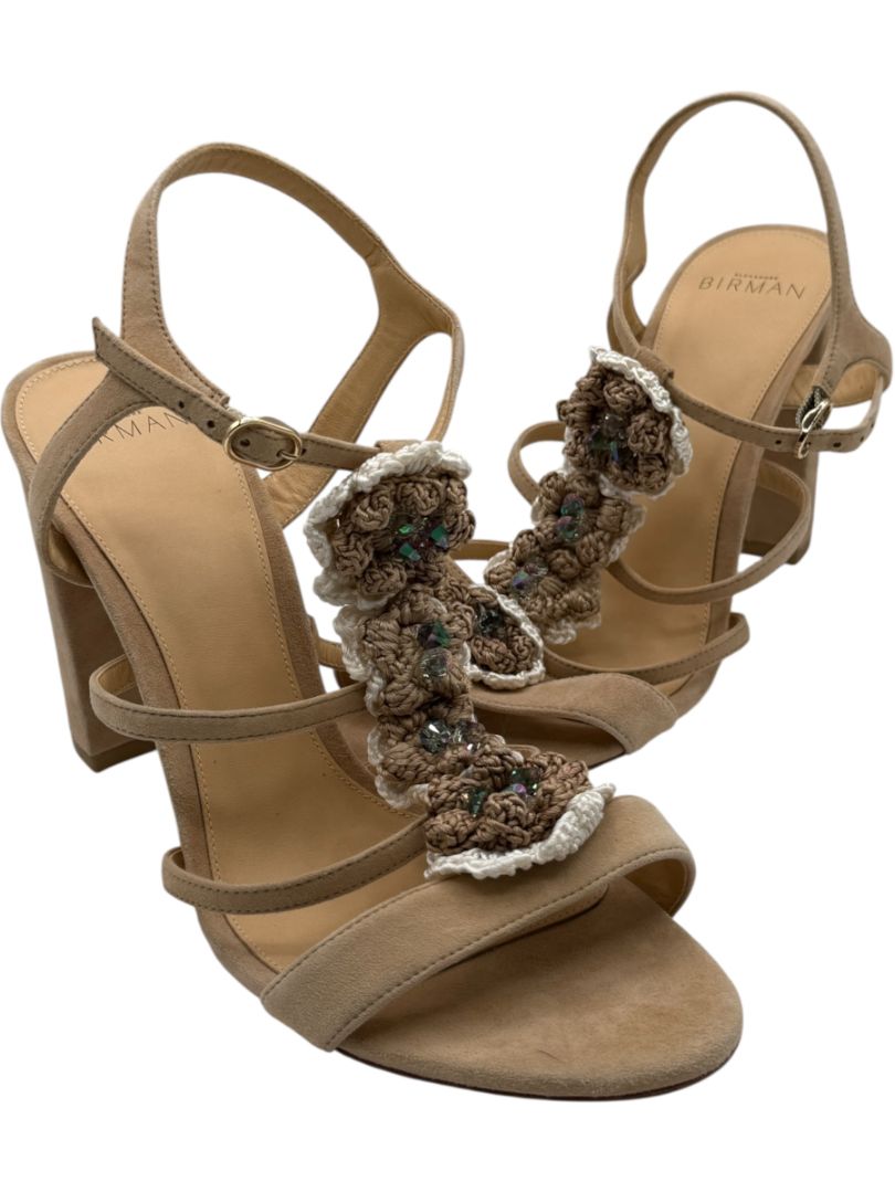 Alexandre Birman Nude Suede Crochet Flower Sandals – Size 39.5