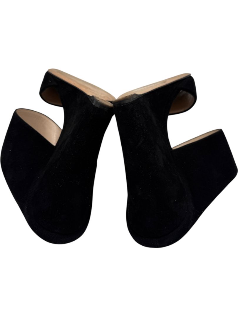 Prada Black Suede Cutout Wedge Sandals – Size 39