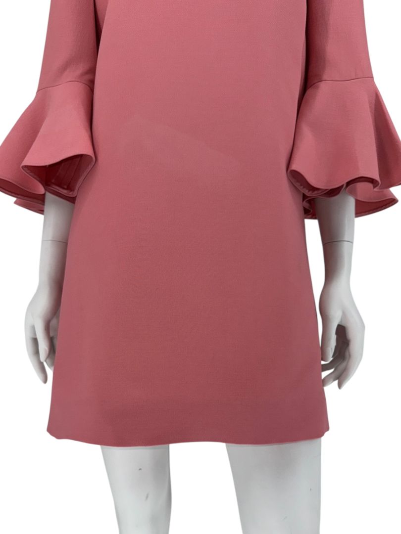 Valentino Rose Pink Crepe Ruffle Sleeve Shift Dress – Size 10