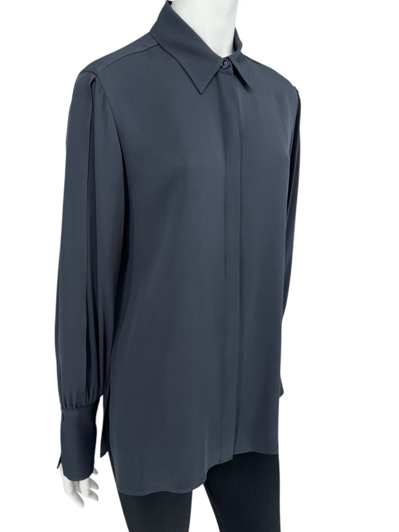The RowThe Row Midnight Navy Silk Blouse with Twist-Sleeve Detail – Size M