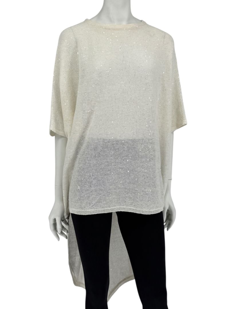 Brunello Cucinelli Ivory Hi-Low Sequin Knit Tunic – Size L