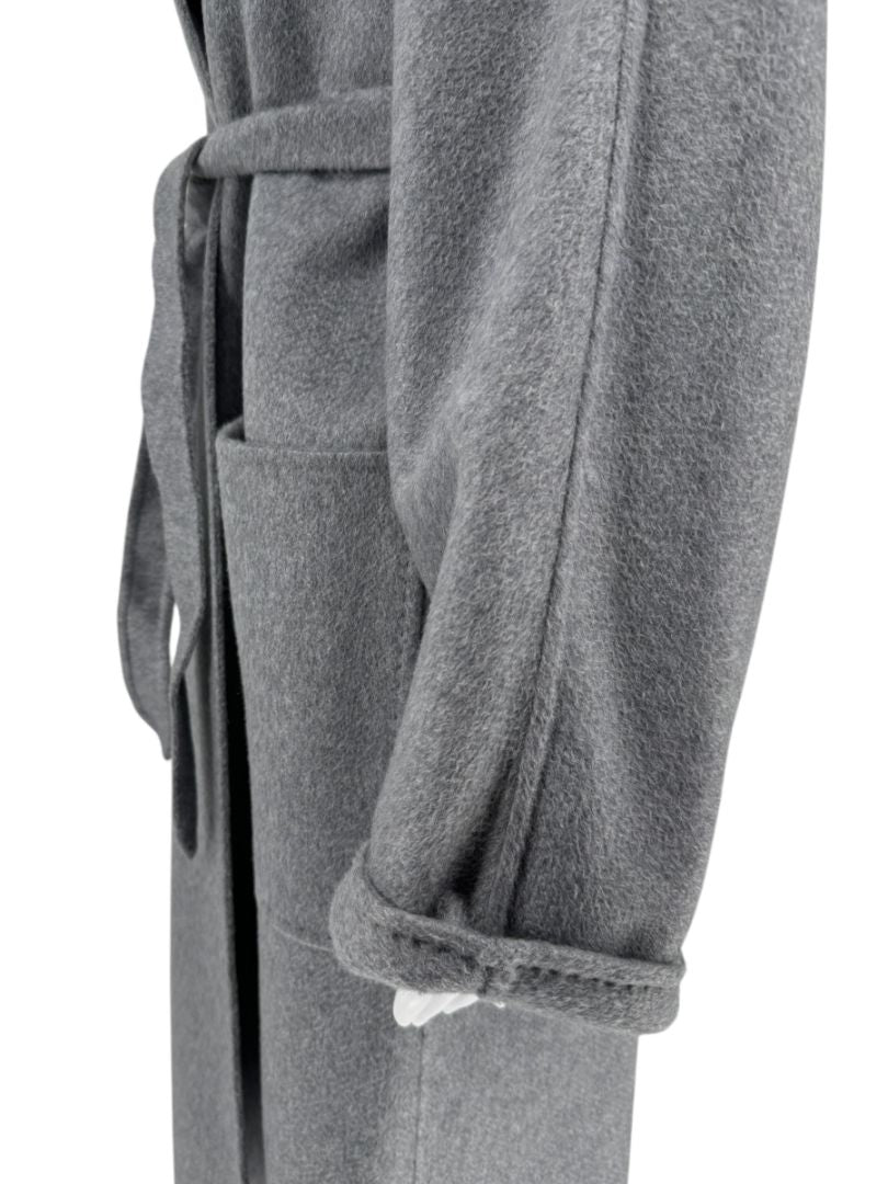 Max Mara ‘Manuela’ Belted Wrap Coat in Light Grey – Size US 10 / IT 44