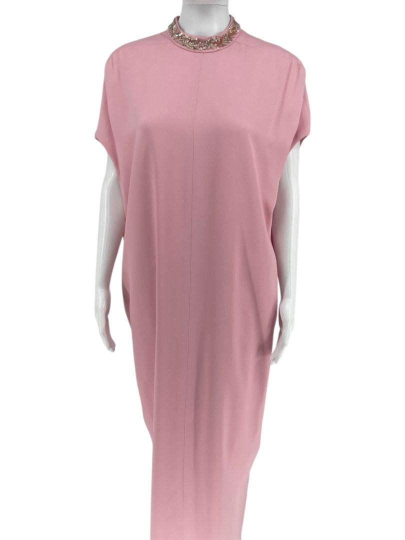 Pamella Roland Blush Embellished Neck Column Dress – Large